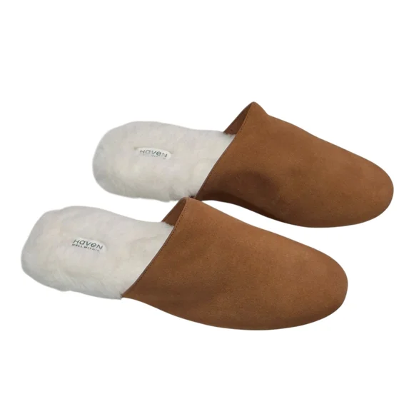 Haven Well Within Leather Brown Slippers Faux-Fur Lining Slides Women Size 9 - Picture 3 of 16